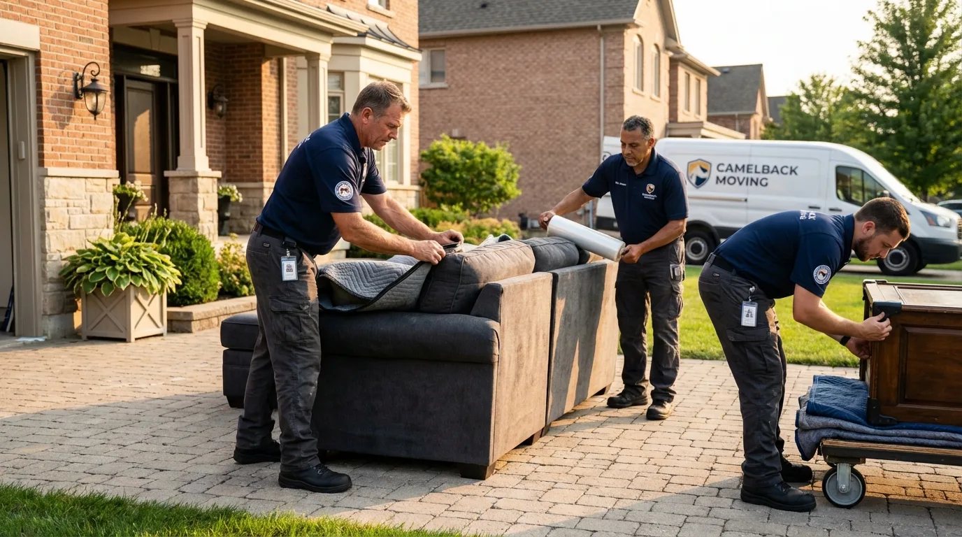 Large estate moving crew wrapping furniture in Stanton, ND